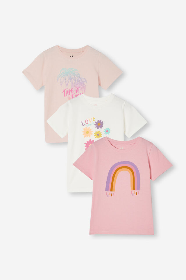 Girls Short Sleeve Tees 3 Pack, Pink/Love/Rainbow